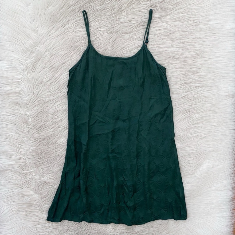 Idle Sleepwear Dark Green Satin Art Deco Print Sleeveless Short Slip Dress XS/S